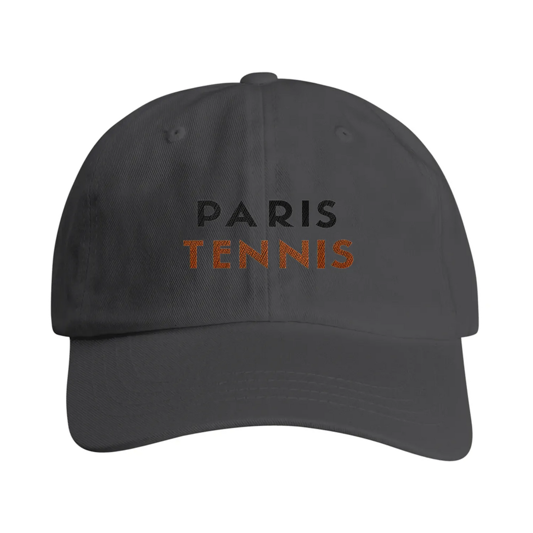 Vintage broderad keps med Paris Tennis-logotyp, justerbart band, mässingsspänne
