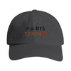 Vintage broderad keps med Paris Tennis-logotyp, justerbart band, mässingsspänne