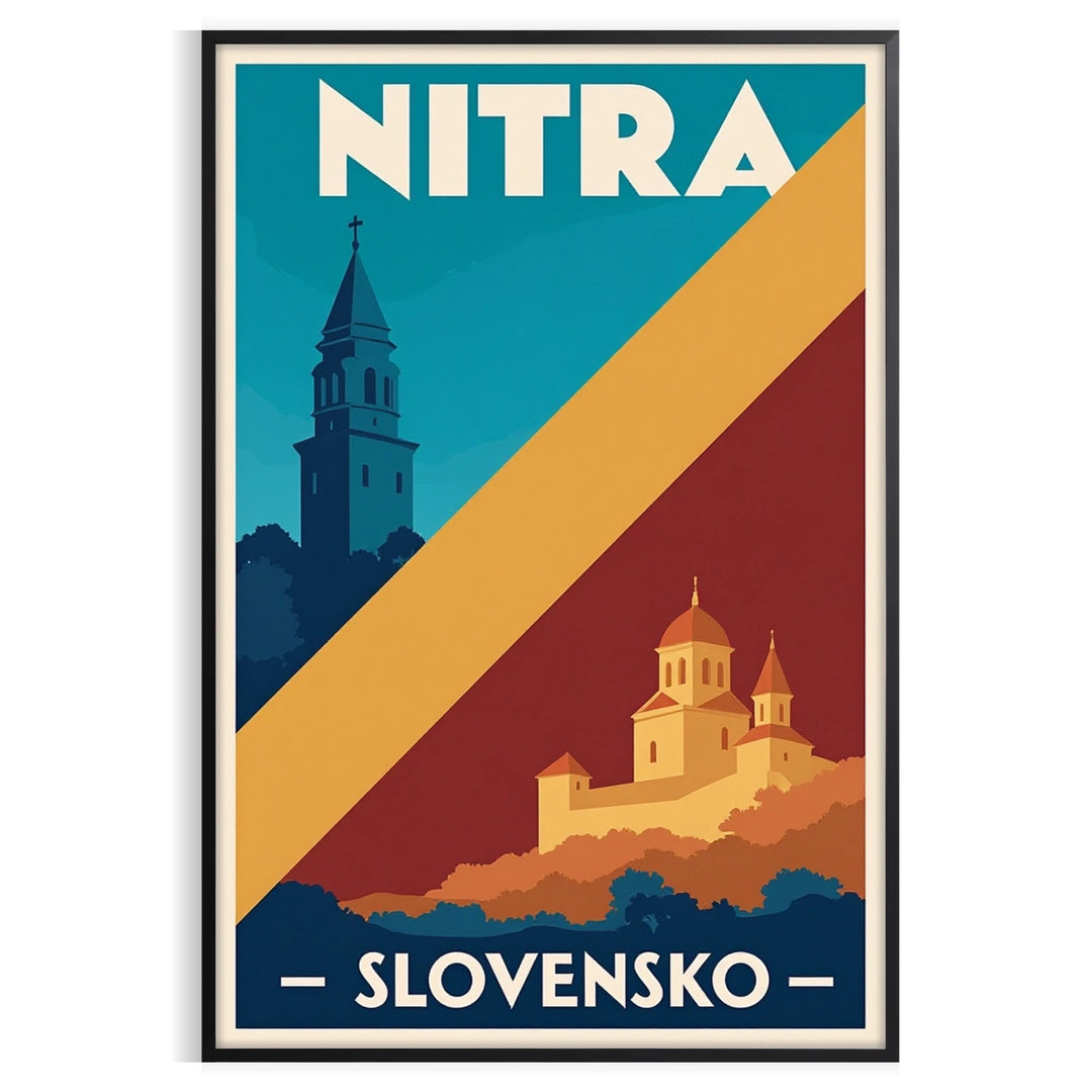 charm Nitra Slovakia stunning vintage travel art deco poster warm orange brown hues lover collection cm space touch nostalgia formats A4 A0