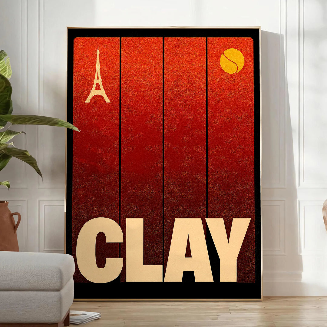 univers passionnant tennis terre affiche dynamique clash rouge noir passionnés pièce unique une touche sportive déco dimensions cm A4 A0