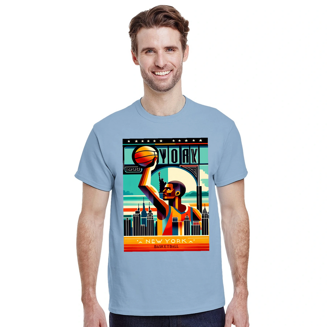 ニューヨークのバスケットボールをテーマにしたTシャツ。快適なコットン素材で、カジュアルな外出や試合の日に最適です。