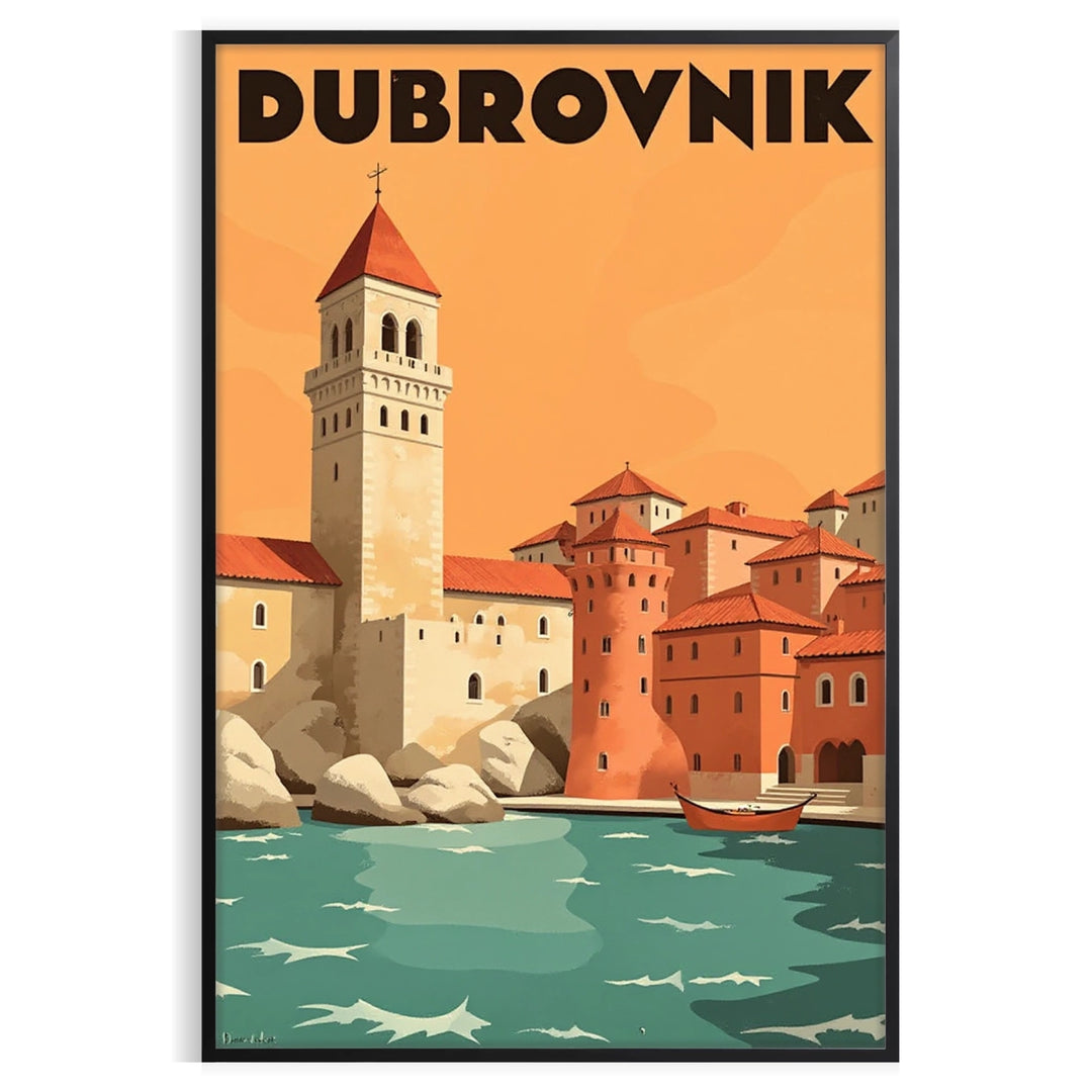 timeless elegance Dubrovnik Art Déco vintage poster vibrant red yellow hues sized stunning piece space today unframed version exquisite