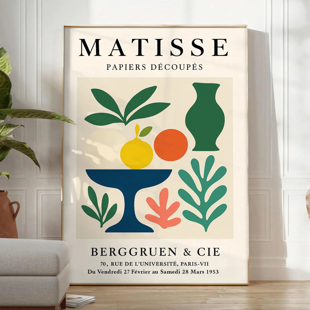 Poster Matisse Papiers Découpés con design bianco e arancione, disponibile in diverse dimensioni, ideale per arredare con art