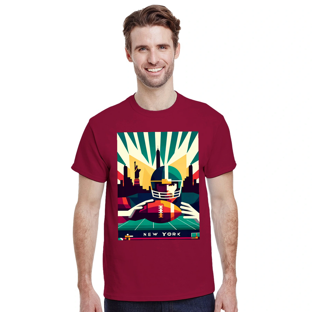 Stylowy t-shirt z motywem nowojorskiego futbolu, idealny na mecze i codzienne wyjścia. Wysokiej jakości bawełna zapewnia komf