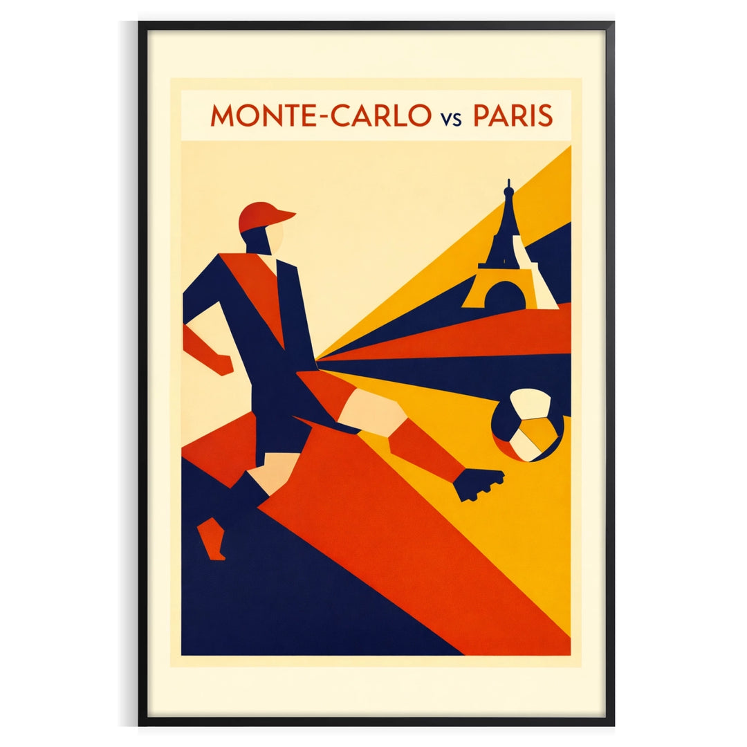 space vibrant Monte Carlo Monaco football poster energetic blend orange green fan eye design excitement game life stunning sizes cm formats A4 A0