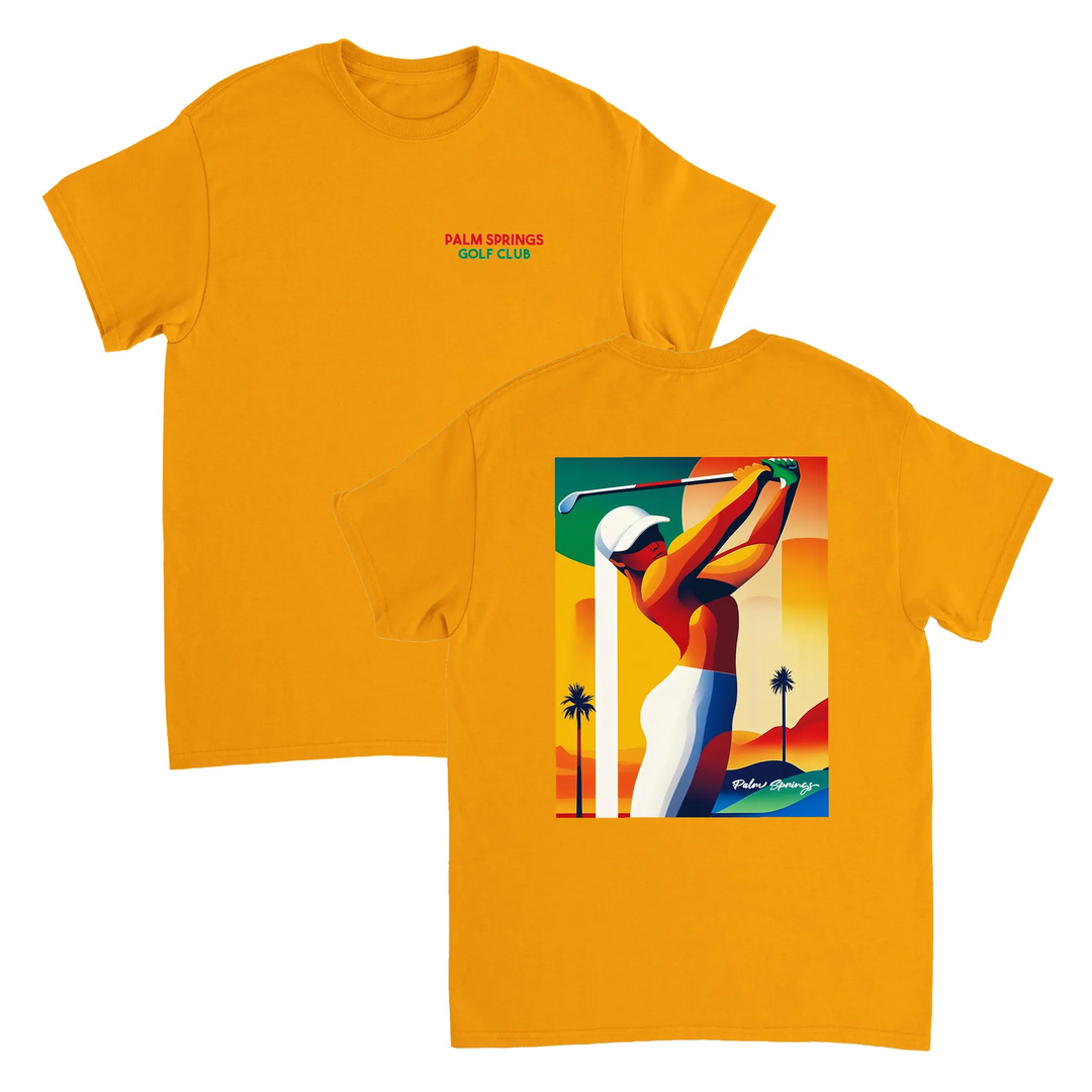 パームスプリングスゴルフTシャツは、明るいデザインが特徴で、ゴルフ場でも普段使いでも活躍する一枚です。サイズはSからXXLまで揃っています。