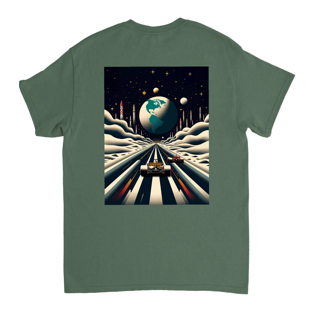 T-shirt Formula Moon con design lunare unico, ideale per appassionati di astronomia. Morbido cotone per un comfort duraturo