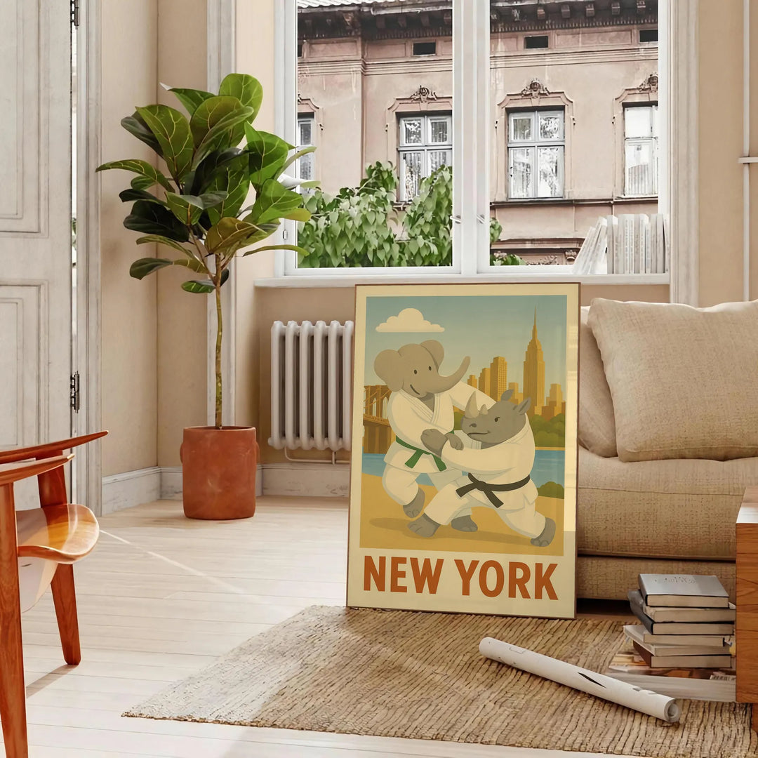 vibrant touch child room playful poster quirky kid elephant rhino judo New York charming design pops shades gray green yours today little one imagination sizes A4 cm A0