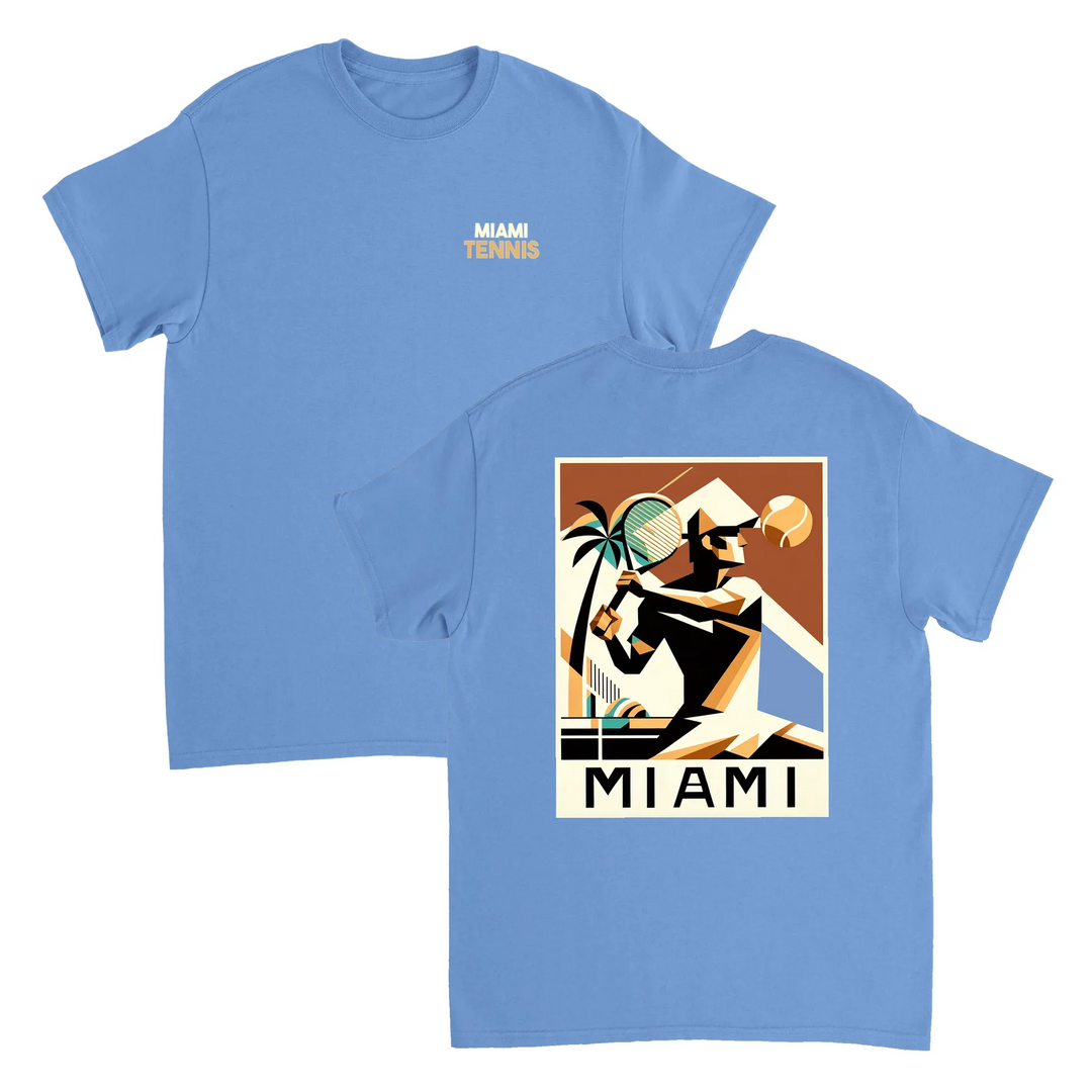 T-shirt Miami Tennis: design vibrante che cattura lo spirito energetico del tennis a Miami, in cotone morbido e traspirante p