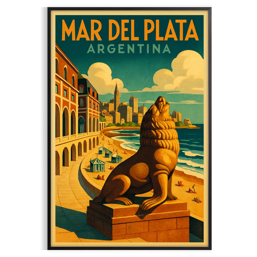 Poster of Mar del Plata Art Déco seascape in yellow and orange