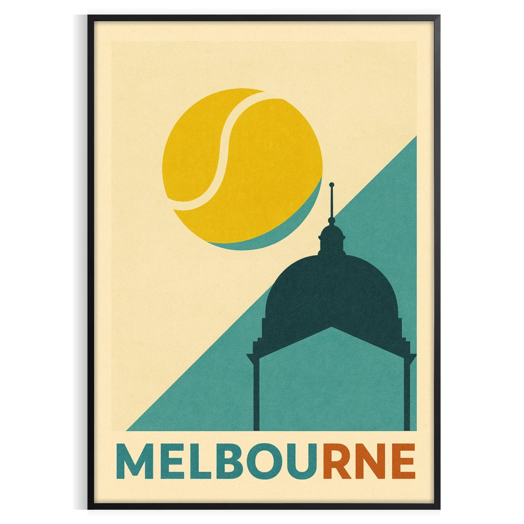 vibrant energy Melbourne tennis night stunning poster striking gray orange color palette sport enthusiast artwork thrill game stars yours today space dimensions A4 cm A0