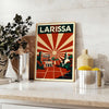 Poster di Larissa, Grecia in stile Art Déco, toni grigio e arancione