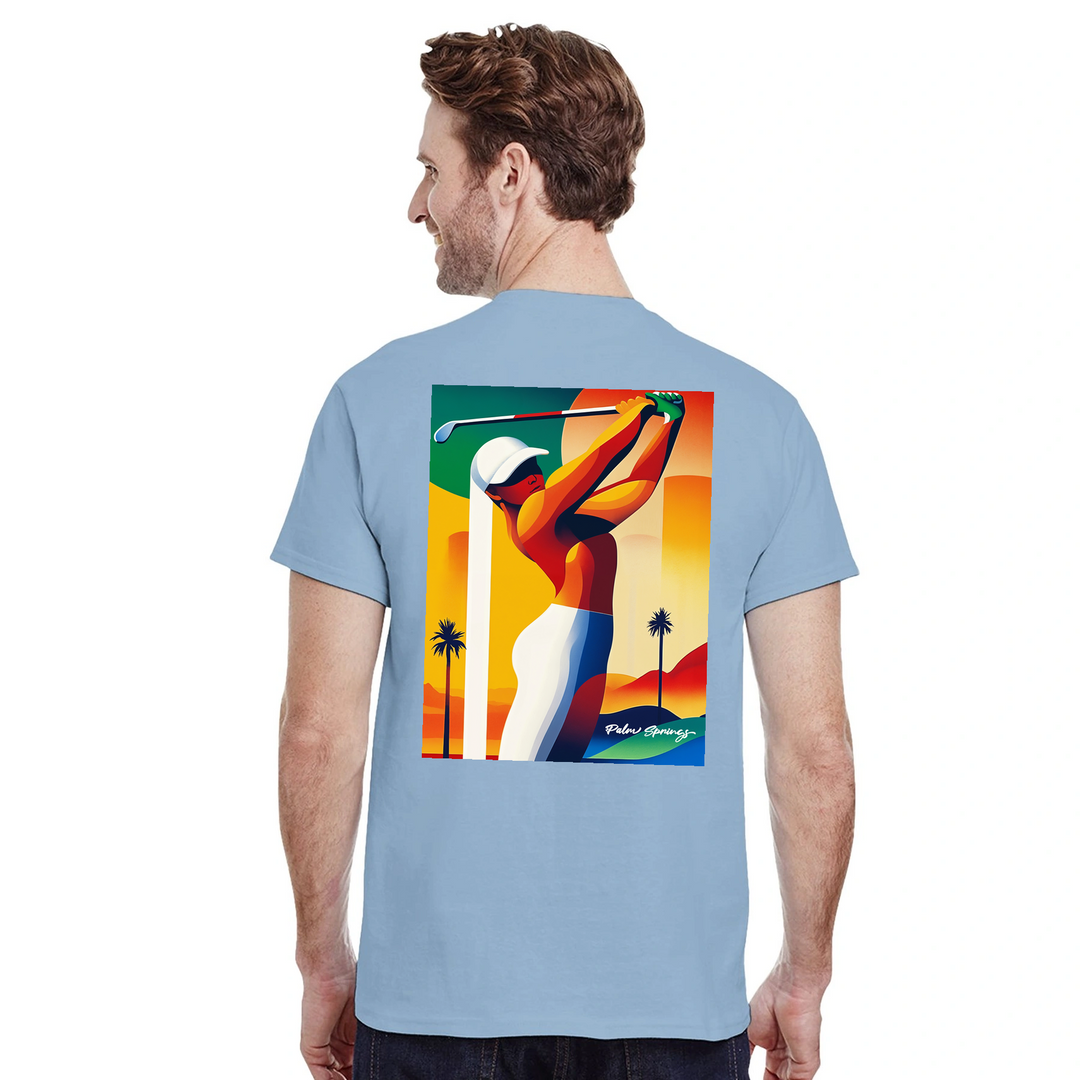 パームスプリングスゴルフTシャツは、明るいデザインが特徴で、ゴルフ場でも普段使いでも活躍する一枚です。サイズはSからXXLまで揃っています。