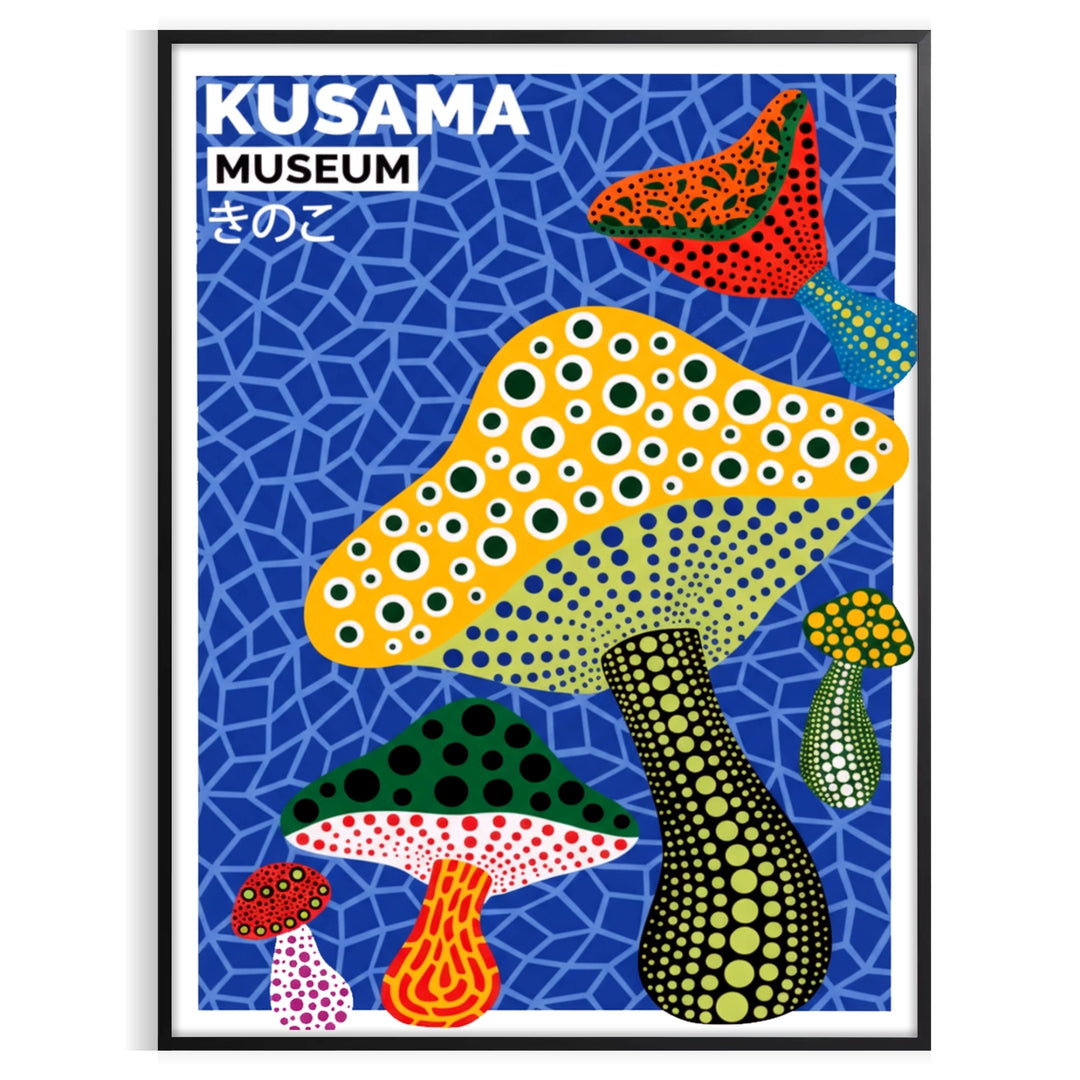 vibrant Mushroom Yayoi Kusama poster stunning blend green yellow touch Japanese art space statement eye piece sizes cm lovers A4 A0