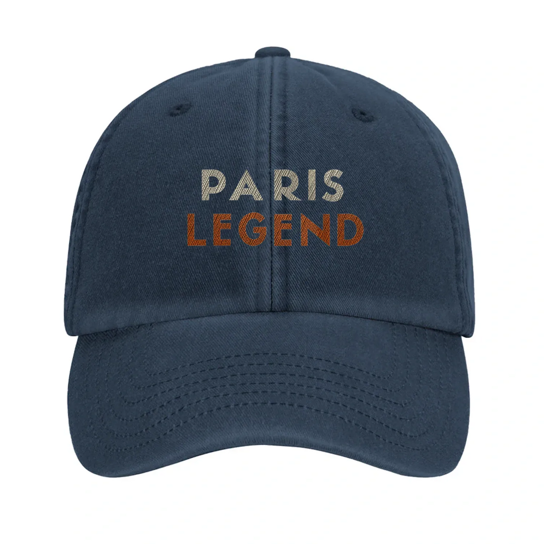 Vintage stila tenisa cepure "Paris Legend" ar izšuvumu, izgatavota no 100% kokvilnas, ar zemu profilu un priekšējo vizieri