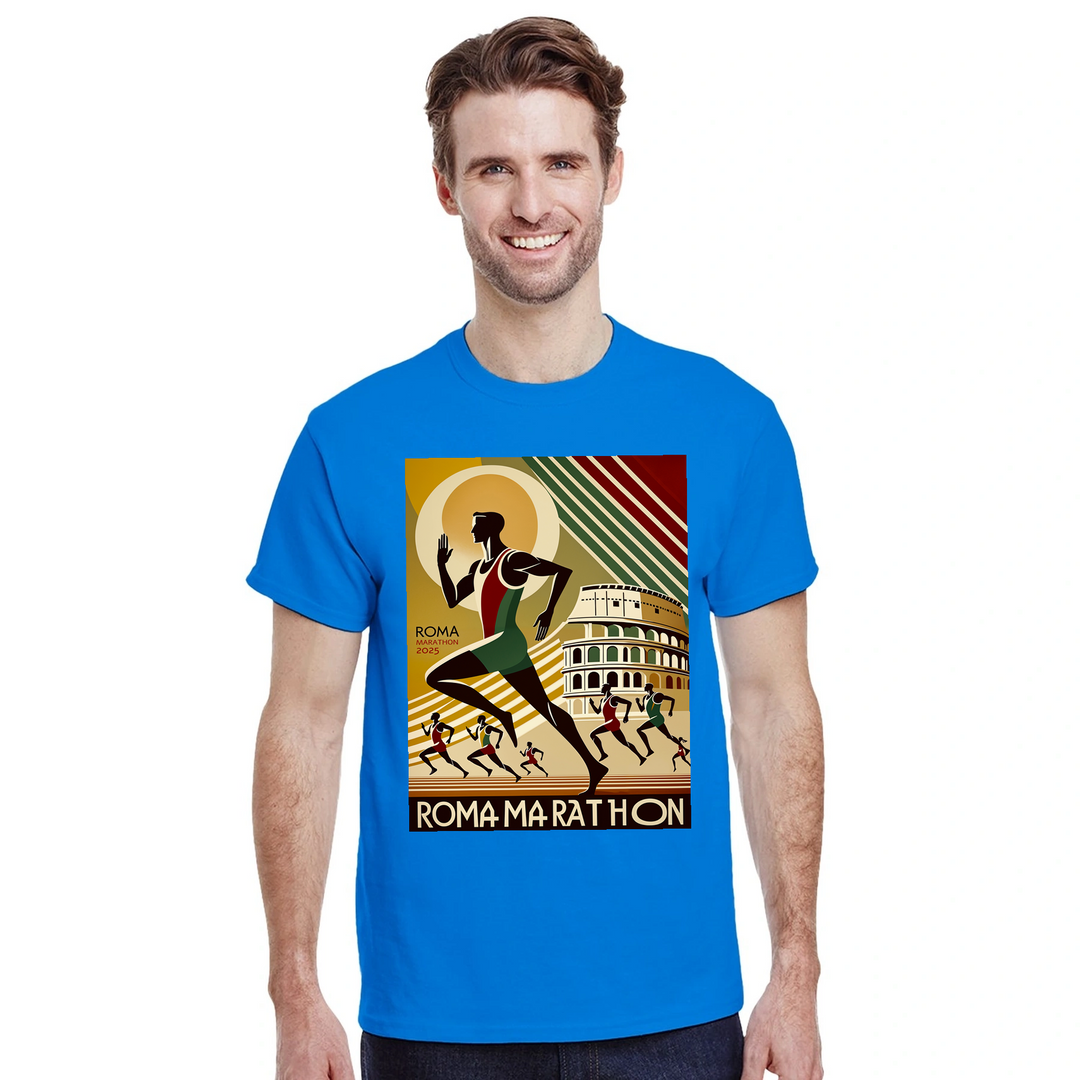 ローママラソン5 Tシャツ。アイコニックなデザインで、快適な高品質素材を使用。ランニング愛好者に最適な一枚。