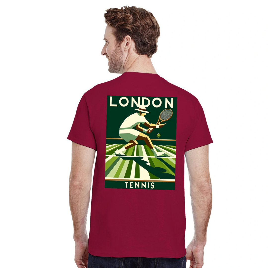 Koszulka tenisowa London z unikalnym wzorem, idealna dla fanów tenisa. Dostępna w rozmiarach S, M, L, XL, XXL