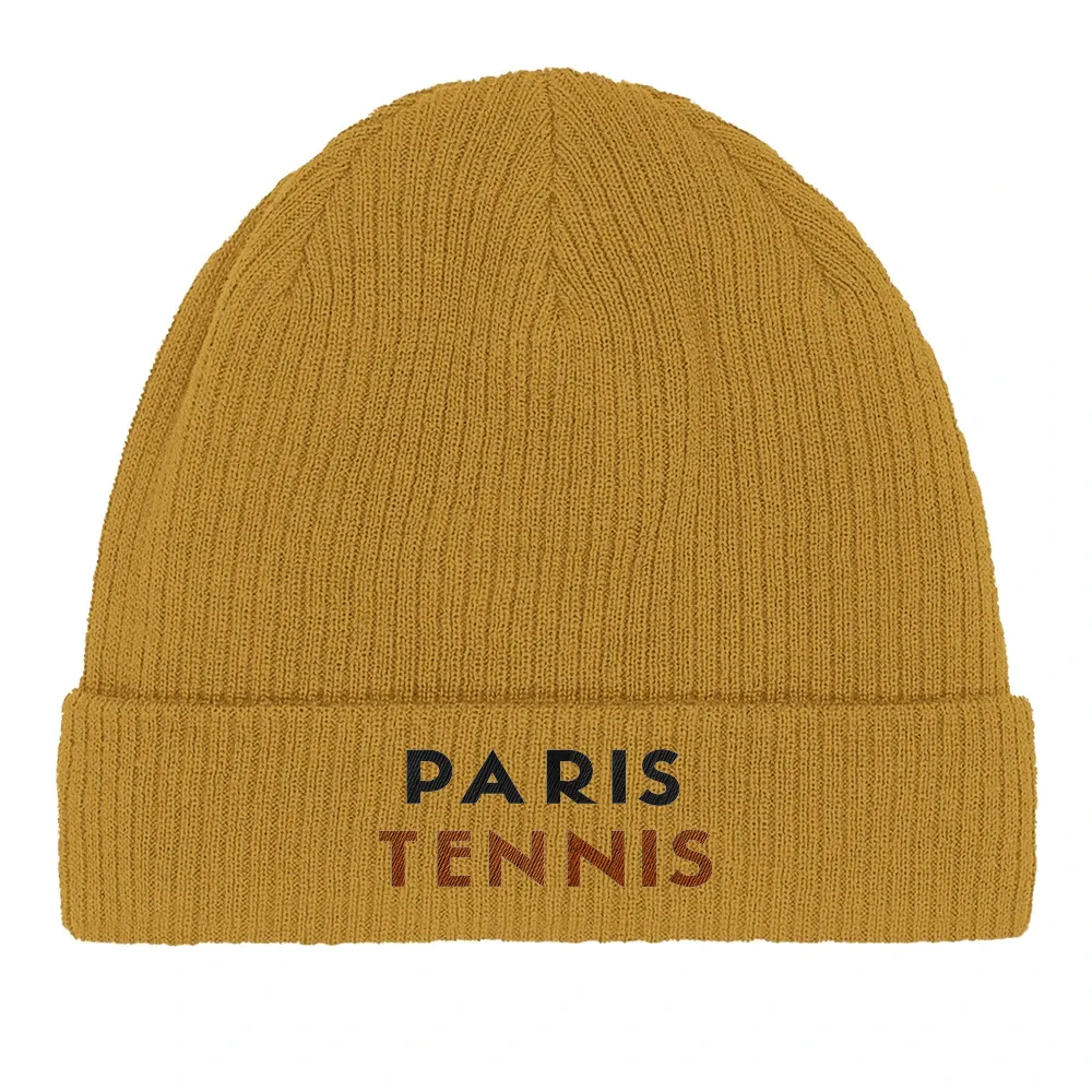 eco friendly style Paris Tennis 2 Embroidered Beanie 100 % organic cotton soft lightweight breathable day comfort indoor outdoor wear sustainability chic fashion