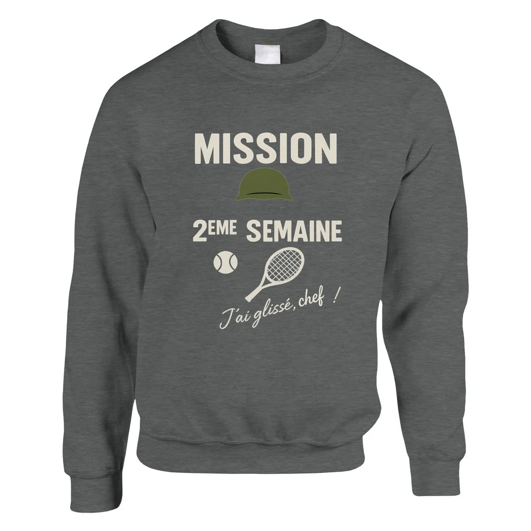 Maglione unisex Mission 2Eme Semaine Tennis in morbido cotone e poliestere, con taglio classico e finitura anti-pilling