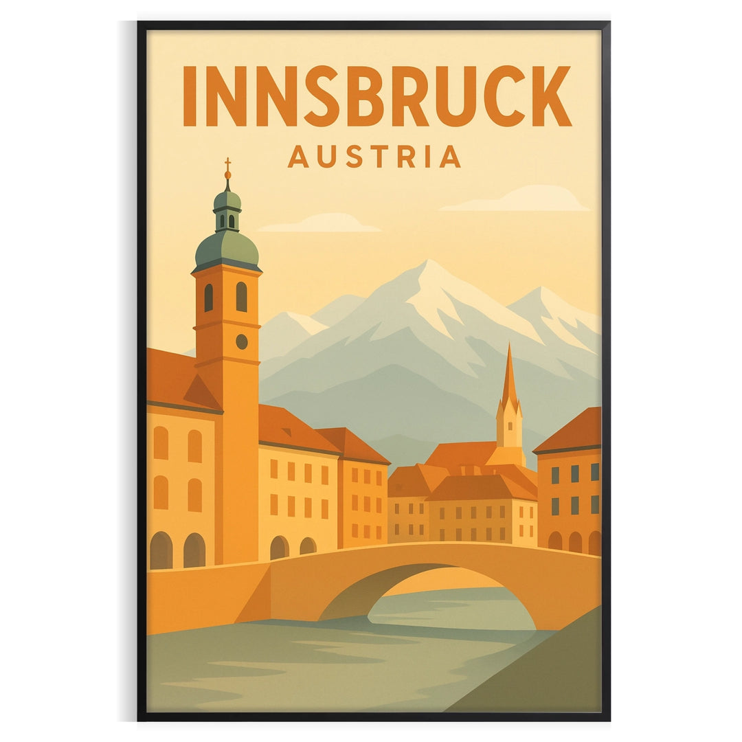 Affiche Innsbruck paysage alpin style vintage avec tons verts et bruns