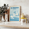 Poster Al Wakrah Qatar stile minimalista con skyline in grigio e blu