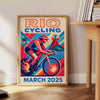Vintage poster ποδηλασίας Rio με ζωντανά μπλε και κόκκινα χρώματα, διαθέσιμο σε μέγεθος 50x70 ή 30x40, ιδανικό για να προσθέσ