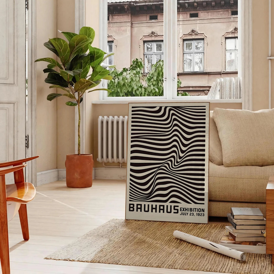 Póster de exhibición Bauhaus Black Line, con elegantes tonos marrón y gris, ideal para un toque minimalista en cualquier espa