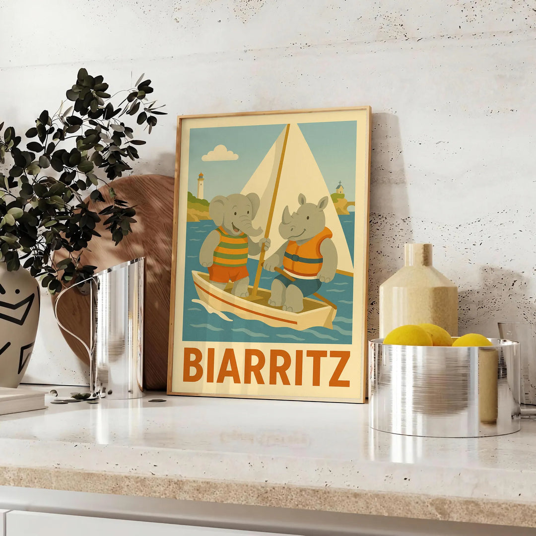 charming Kid Elephant Rhinoceros sailing poster gray green hues perfect addition child room enchanting artwork imagination adventure delightful dimensions cm A4 A0