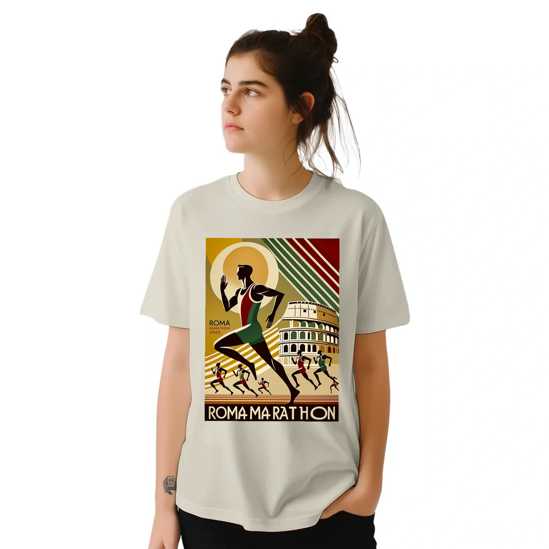 ローママラソン5 Tシャツ。アイコニックなデザインで、快適な高品質素材を使用。ランニング愛好者に最適な一枚。