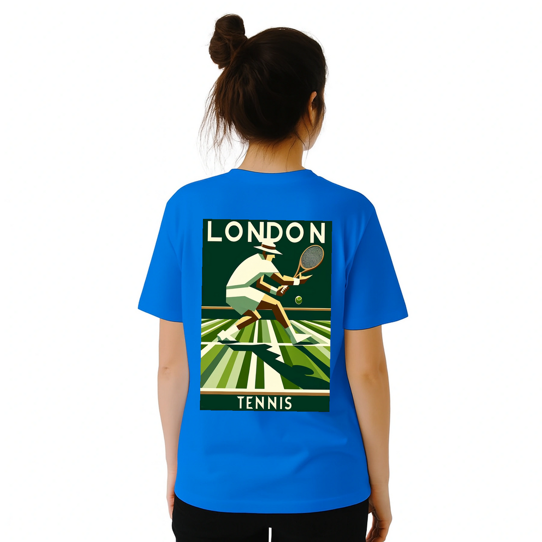Koszulka tenisowa London z unikalnym wzorem, idealna dla fanów tenisa. Dostępna w rozmiarach S, M, L, XL, XXL