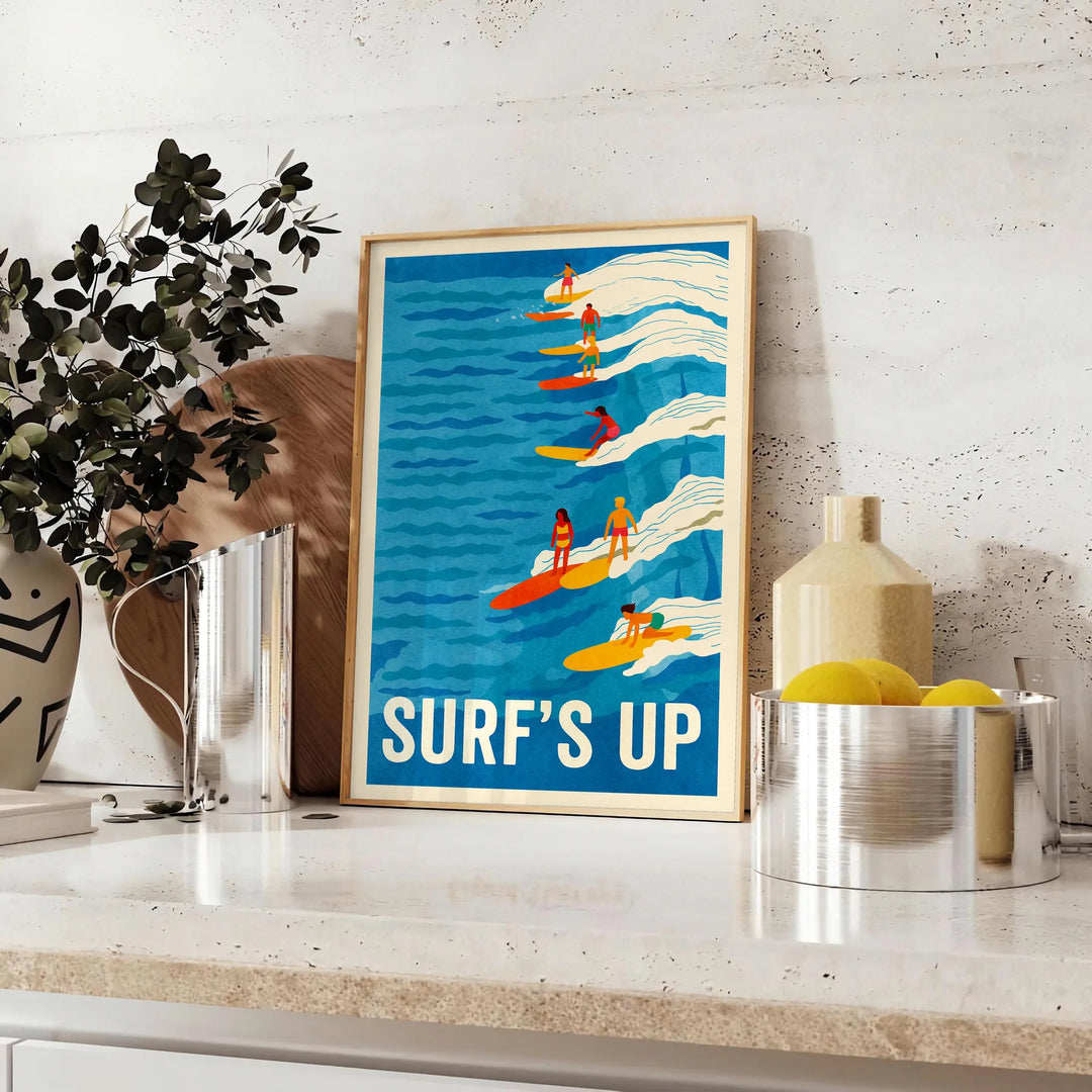 waves stunning Surf Holiday 2 poster gray blue palette artwork perfect beach lovers today vibrant dimensions cm space sanctuary sizes A4 A0