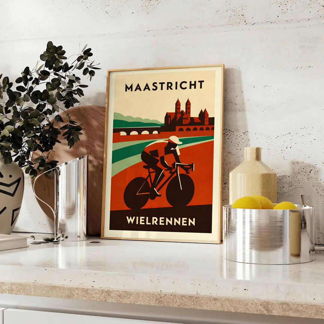 captivante cyclisme Maastricht teintes vibrantes rouge orange passionnés vélo paysages néerlandais poster dimensions 50x70 cm disponibles A4 A0