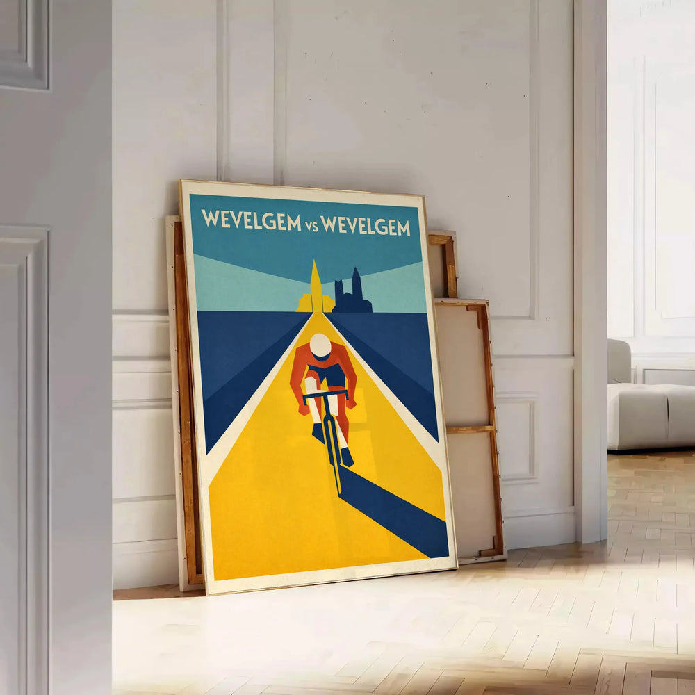 space captivating Wevelgem Belgium Cyclisme poster vibrant blue green hues spirit cycling enthusiasts collectors dynamic touch decor available A4 cm A0