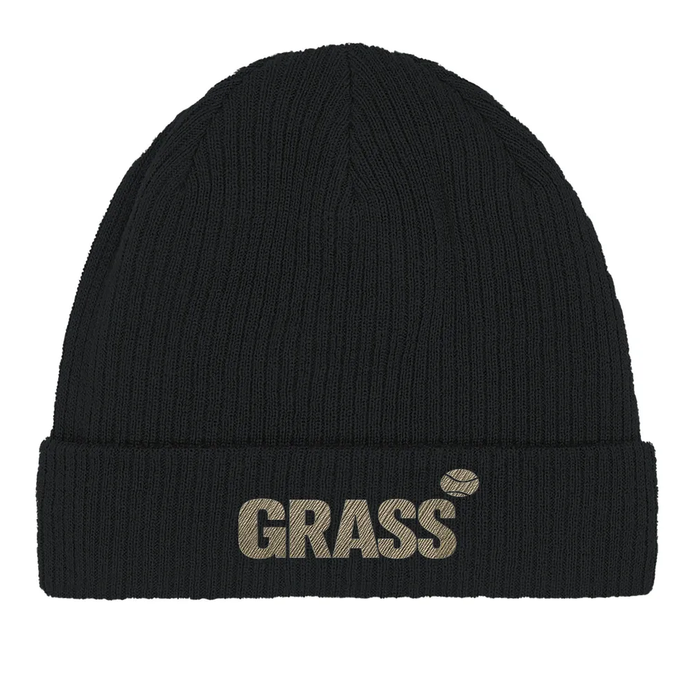 Beanie Grass Tennis in cotone biologico con design ricamato, perfetto per uno stile eco-friendly e confortevole