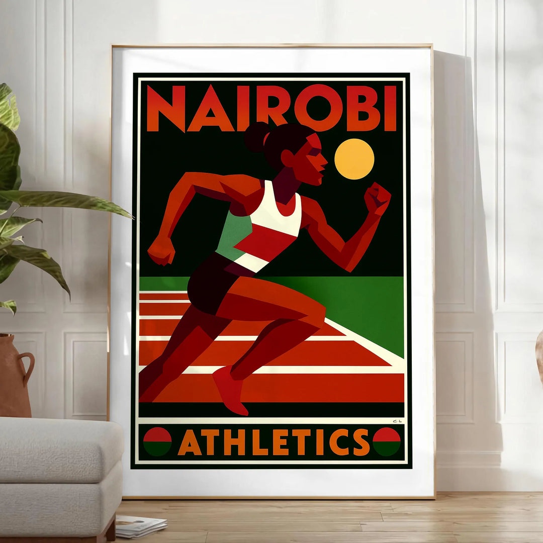 Affiche Nairobi Athletics Sport 28 une œuvre dynamique esprit couleurs gris orange vibrantes espace disponibles cm pièce unique décor disponible cadre