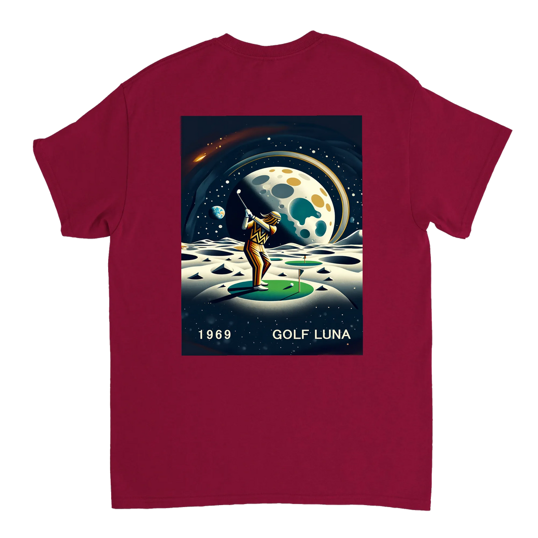 Koszulka Golf Moon z unikalnym wzorem, idealna na pole golfowe i codzienne wyjścia. Wygodna i trwała, dostępna w rozmiarach S