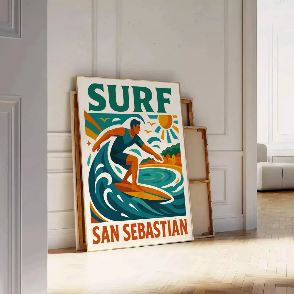 vibrant essence San Sebastian stunning blue white poster perfect splash coastal charm space dimensions artwork yours today decor