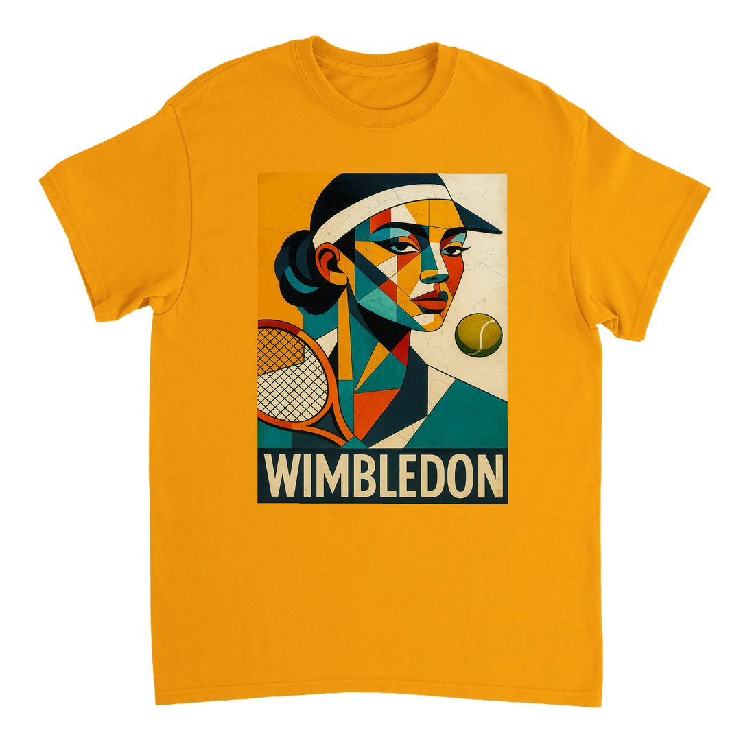 T-shirt Cubista Wimbledon, ideal para amantes do ténis, em algodão macio e respirável, combina arte e desporto
