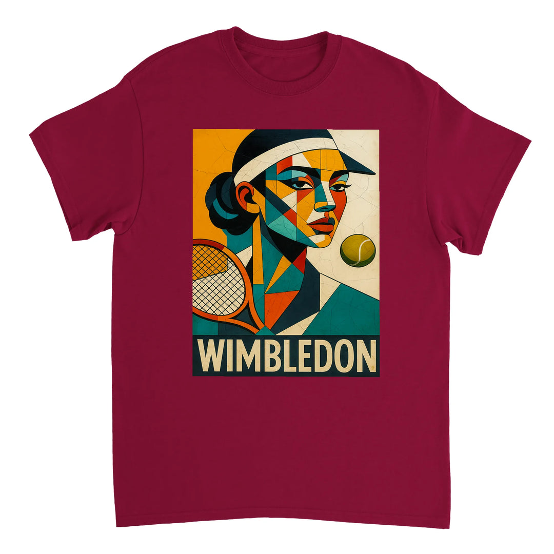 T-shirt Cubista Wimbledon, ideal para amantes do ténis, em algodão macio e respirável, combina arte e desporto