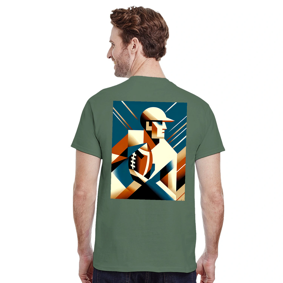 Amerikāņu futbola t-krekls ar drosmīgu dizainu, ideāli piemērots spēlētājiem un faniem. Izgatavots no augstas kvalitātes kokv