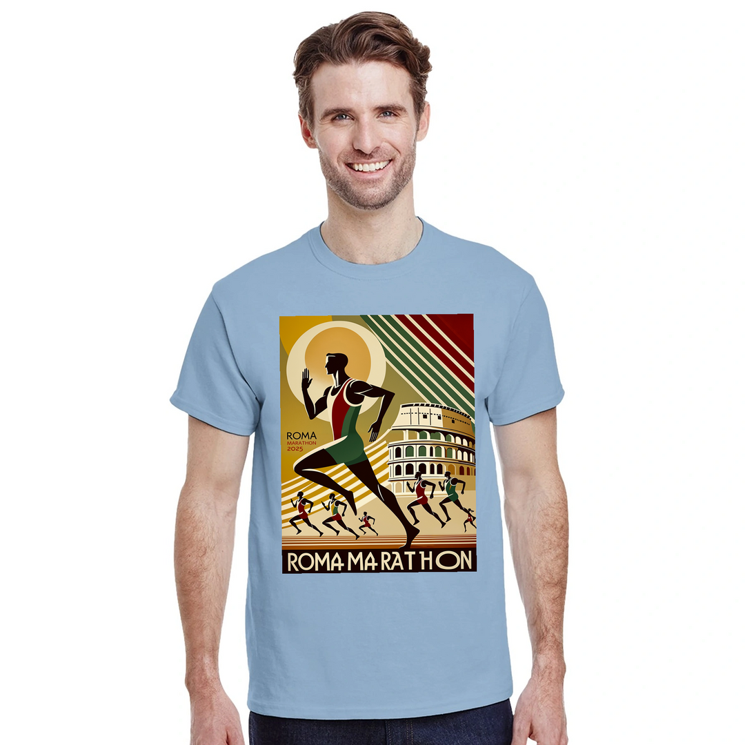 ローママラソン5 Tシャツ。アイコニックなデザインで、快適な高品質素材を使用。ランニング愛好者に最適な一枚。