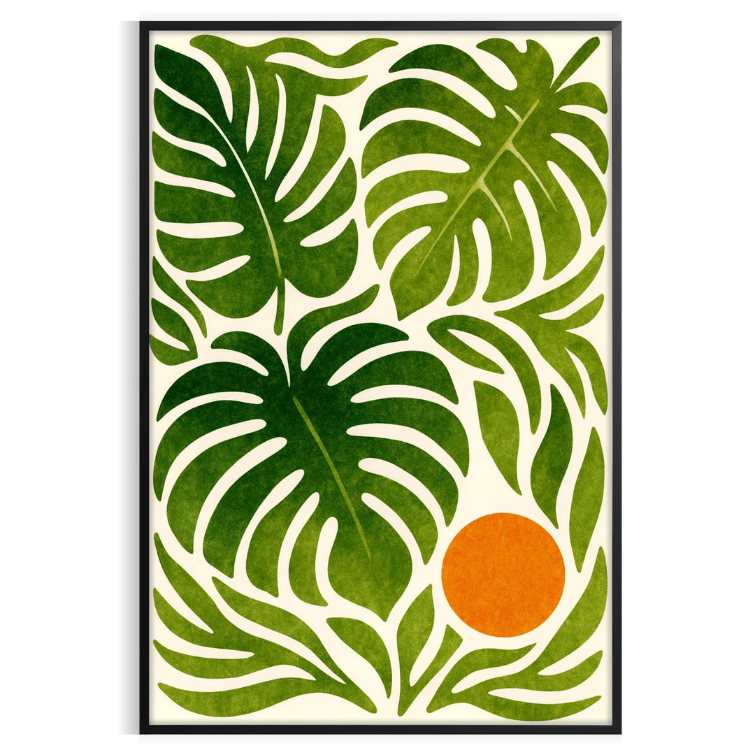 exquisite Vintage Botanical Leaf Poster vibrant green orange hues nature indoors decor print touch elegance space wall art collection unframed versions available