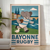 stunning vintage art deco rugby poster charming kid elephant Bayonne delightful artwork spirit vibrant detail perfect addition space dimensions cm decor unique print sizes A4 A0