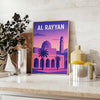 Al Rayyan Qatar skyline poster in stylized purple and white artwork