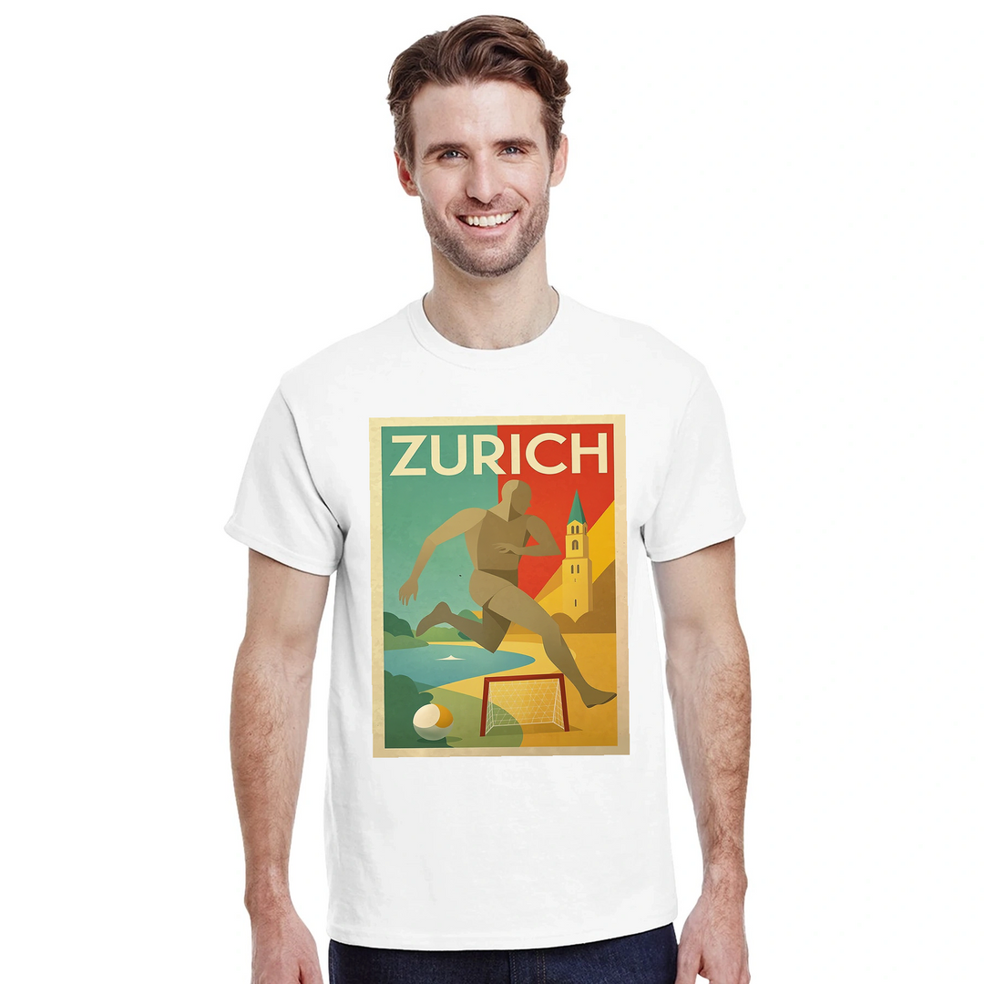 Stylisches T-Shirt mit Zürich- und Fußballmotiv, aus 100% Baumwolle für besten Tragekomfort. Ideal für Fans und Freizeit
