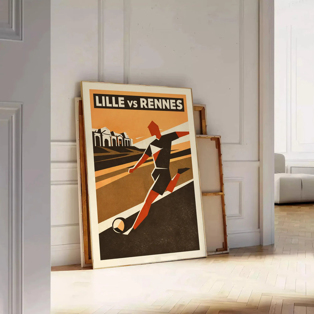 Football players in action with Lille, France colors and dynamic design