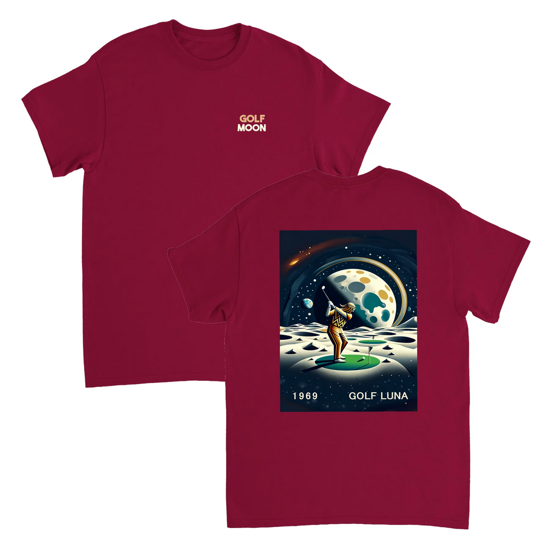 Koszulka Golf Moon z unikalnym wzorem, idealna na pole golfowe i codzienne wyjścia. Wygodna i trwała, dostępna w rozmiarach S