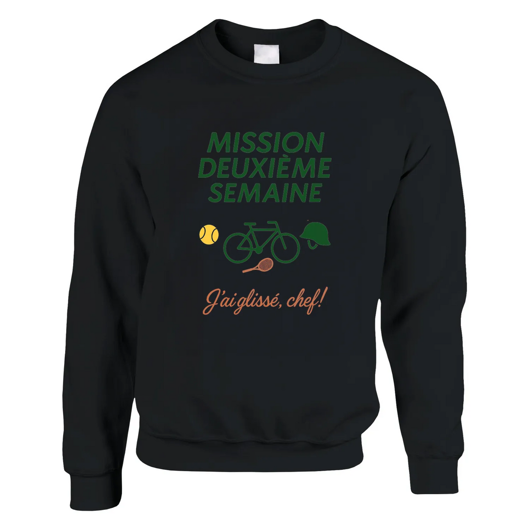 Mission 2ème Semaine Tennis Sweater un sweat - shirt épais 50 % coton polyester une douceur ultime coutures tricot élastique coupe classique confortable idéal quotidien