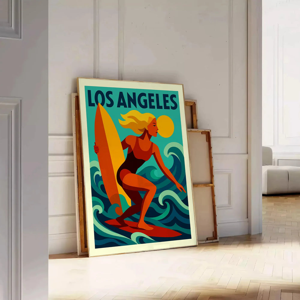 waves style Los Angeles Surf poster vibrant green blue hues eye art piece spirit California beaches dynamic today decor convenience