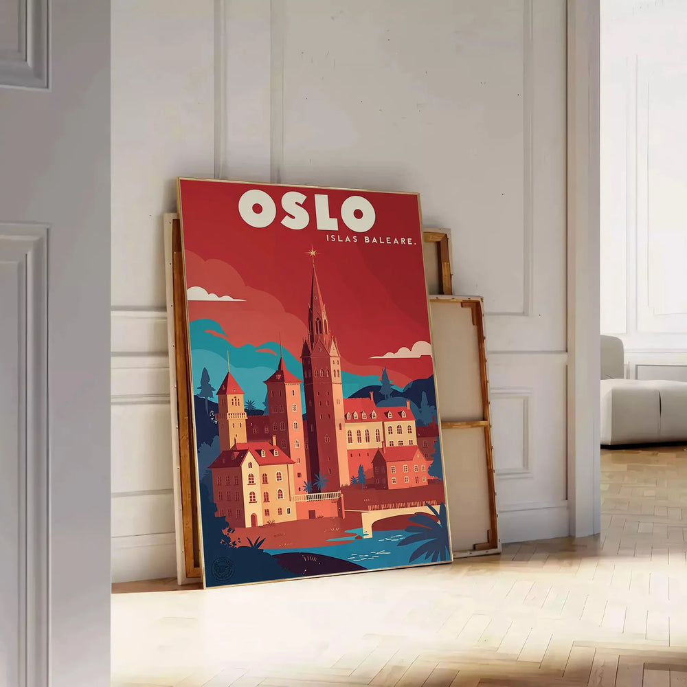 allure Oslo vintage Art Déco poster red gray tones touch elegance space eye piece measures décor available convenience
